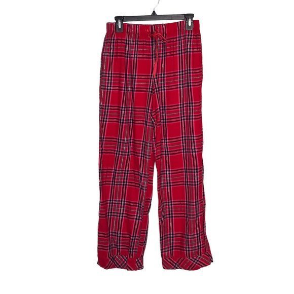 Victoria's Secret Small S Red Pink Shimmer Plaid Flannel Cotton Modal Pajama Set - Picture 4 of 6
